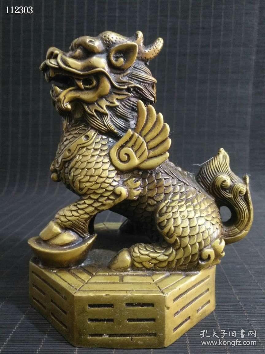 旧藏铜鎏金麒麟一对此对藏品造型独特色泽明亮古风凛凛103609