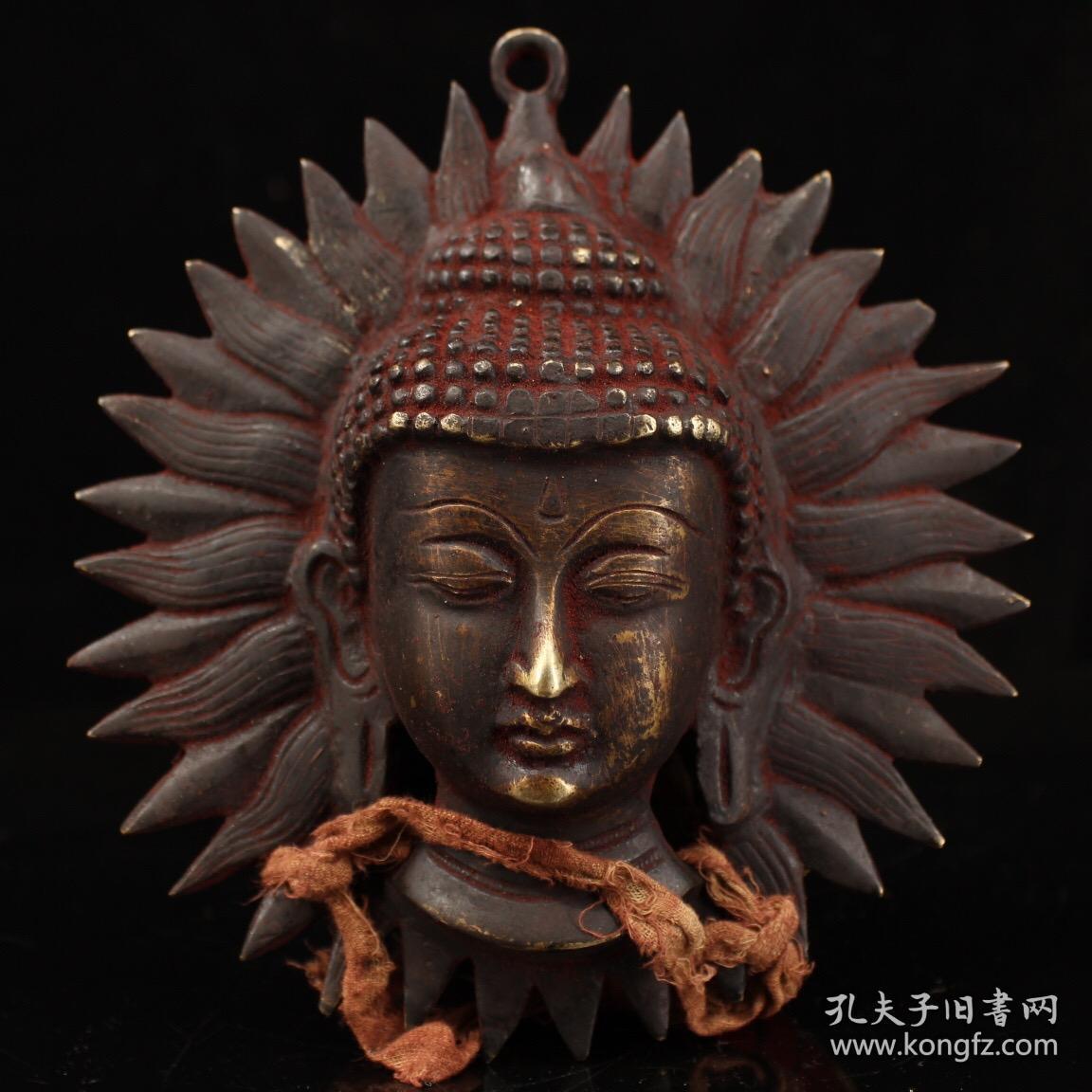 老纯铜纯手工打造开光撒朱砂释迦摩尼佛祖面具头像 可