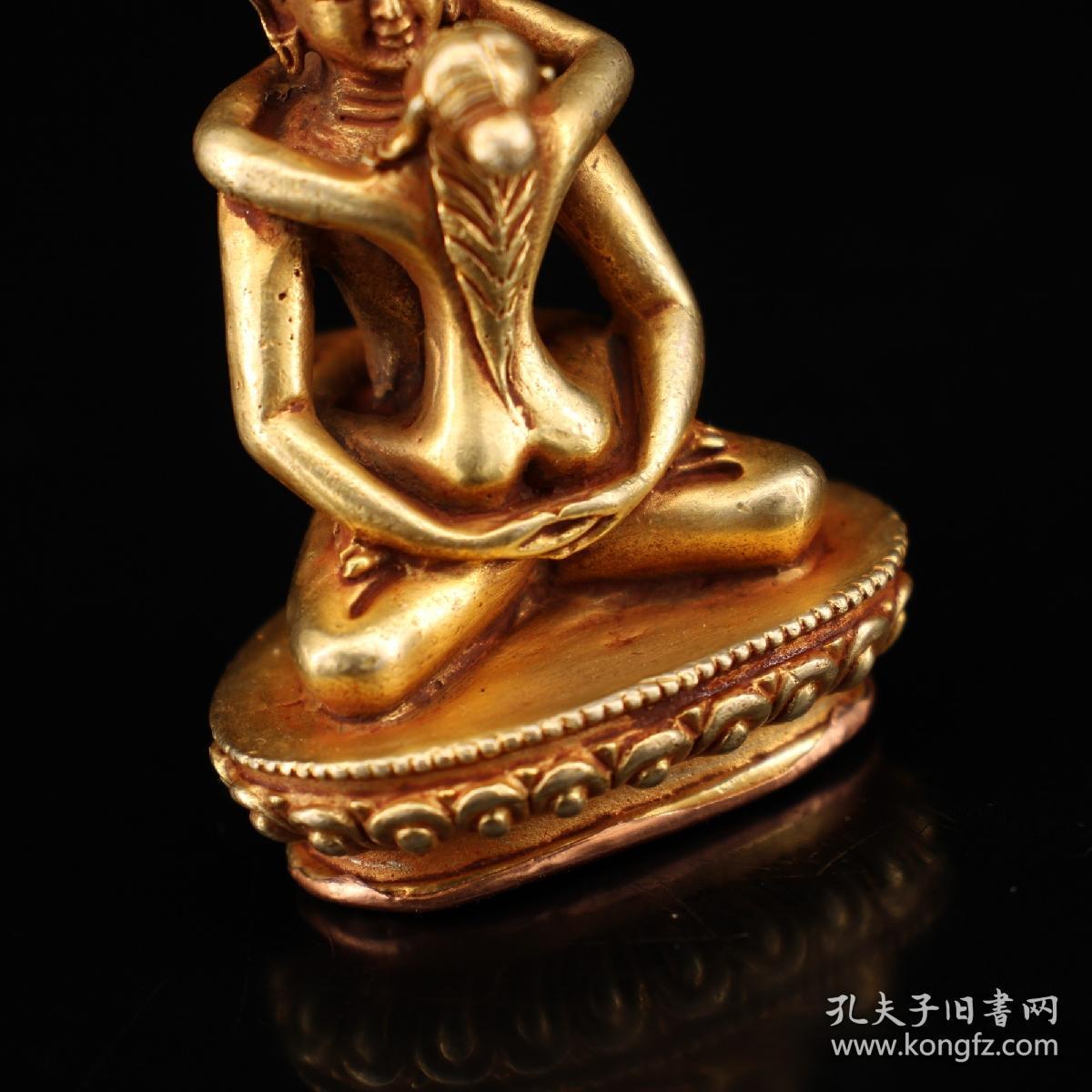 珍藏藏传密宗佛教尼泊尔藏佛欢喜佛袖珍铜像黄铜佛像