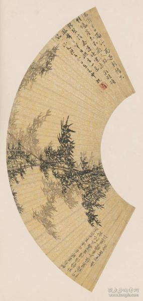 唐寅雨竹扇面.纸本大小27*56.74厘米.宣纸原色原大仿真.