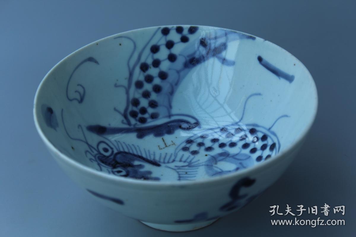 保真清三代青花古瓷器 清代雍正青花过墙龙大碗 民间古物珍品包老
