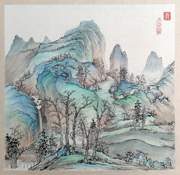 手绘写意小青绿山水3132