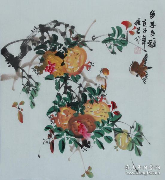 江苏省美协会员,当代著名的实力派画家吴雅君《多子多福》h1049