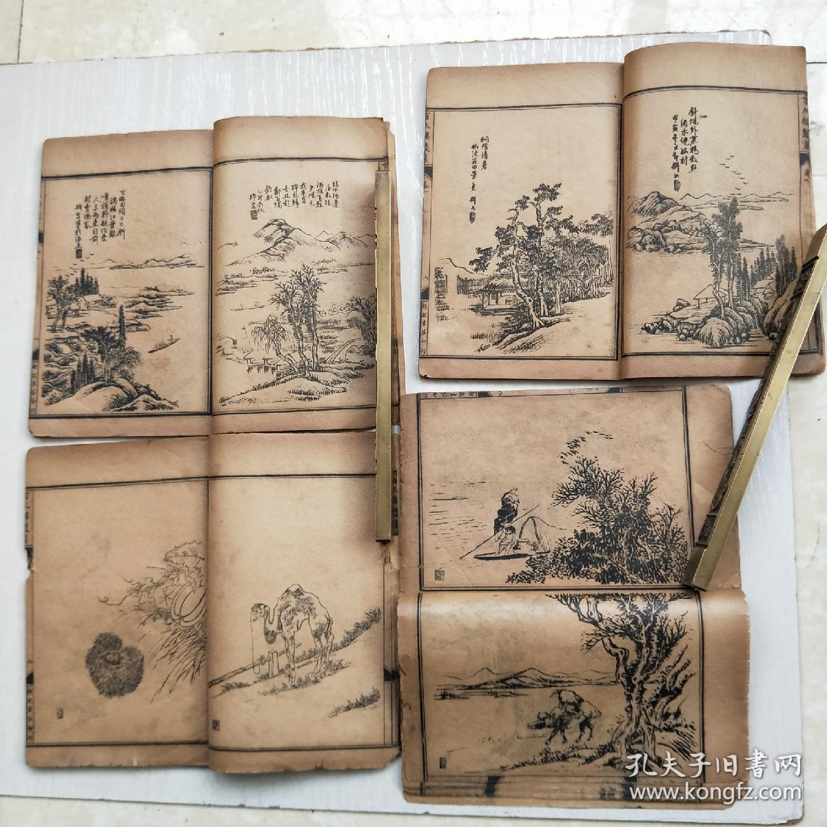 民国,线装,石印,绘画,画谱,名人绘画《百尺楼》四卷,卷一,卷二,卷五