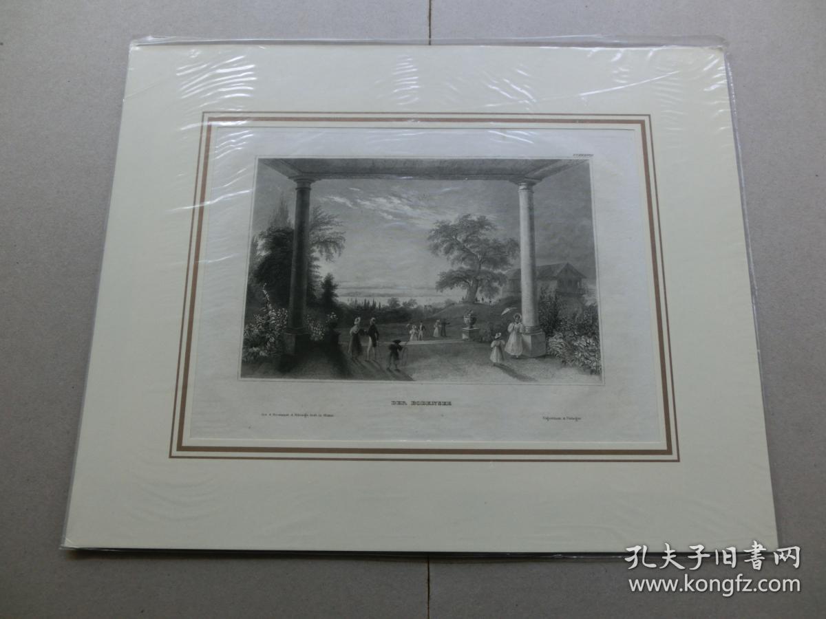 【百元包邮《博登湖(bodensee 钢版画 1840年 带卡纸装裱(pm
