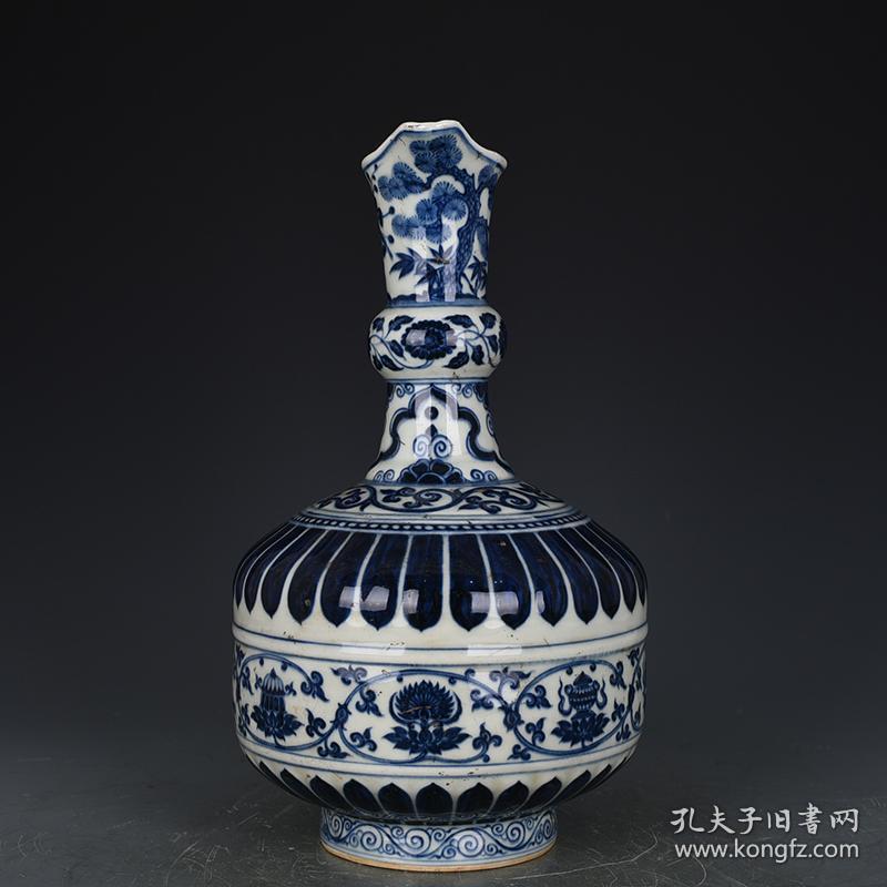明宣德青花莲花托八宝纹花浇 古玩古董古瓷器花瓶