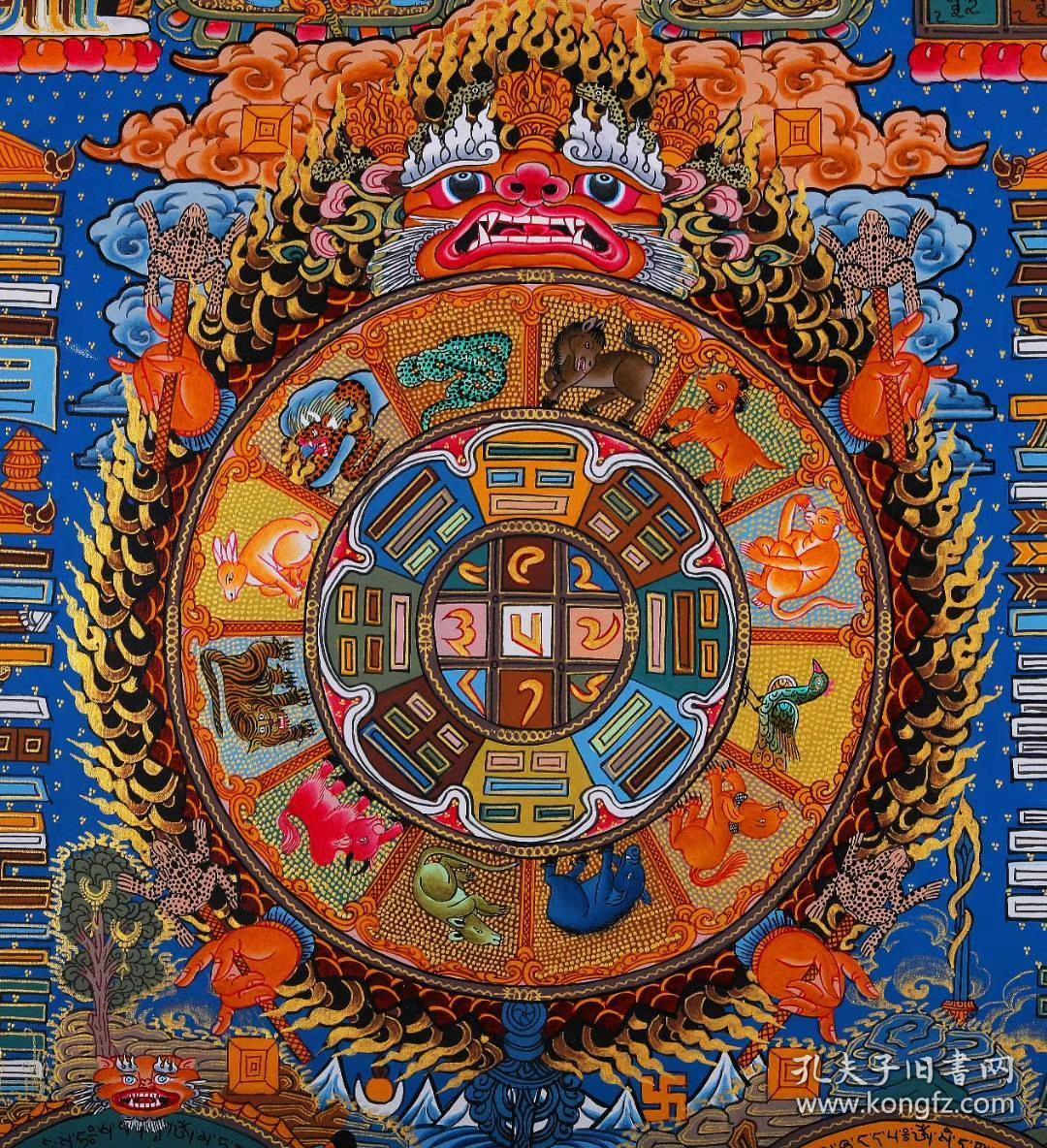 【尼泊尔精品唐卡】文殊菩萨九宫八卦图. 尺寸约:60x42cm.