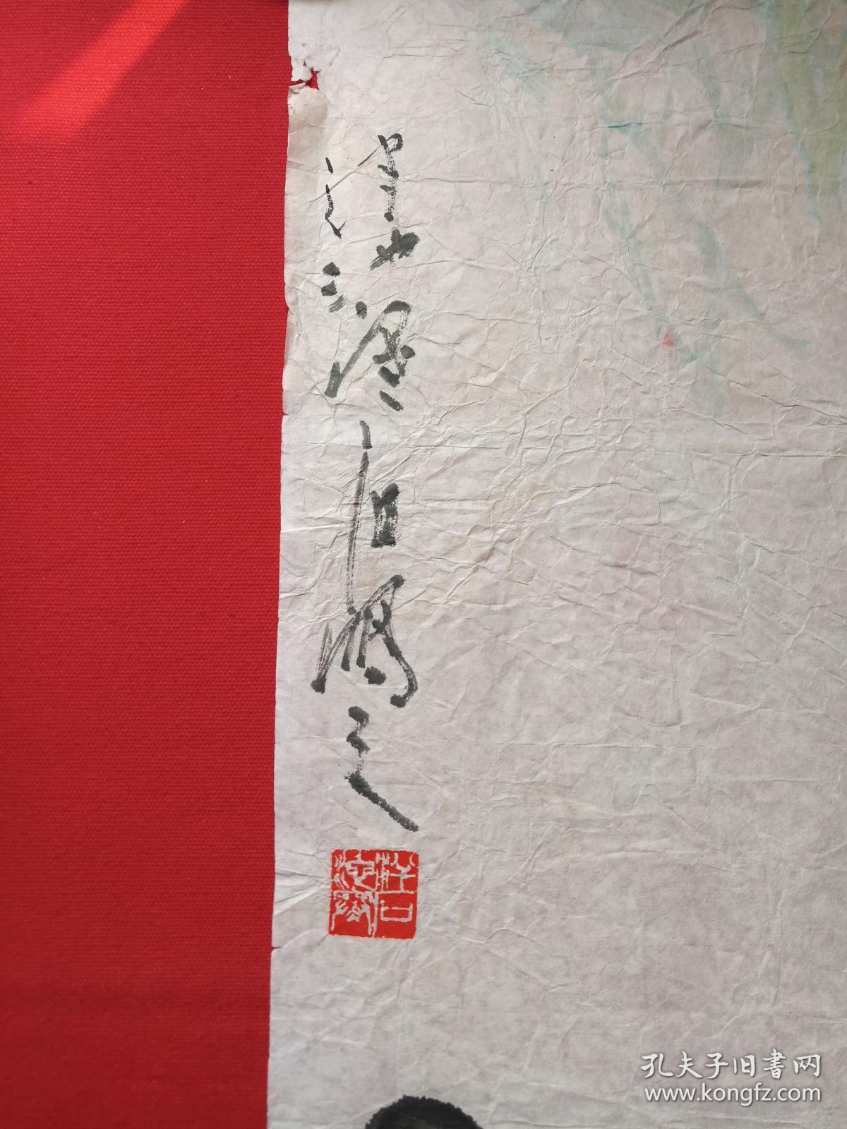 耕夫:刘一鸣水墨国画《雄鸡图》立轴软片八九十年代(泮池寒石鸣之,纸