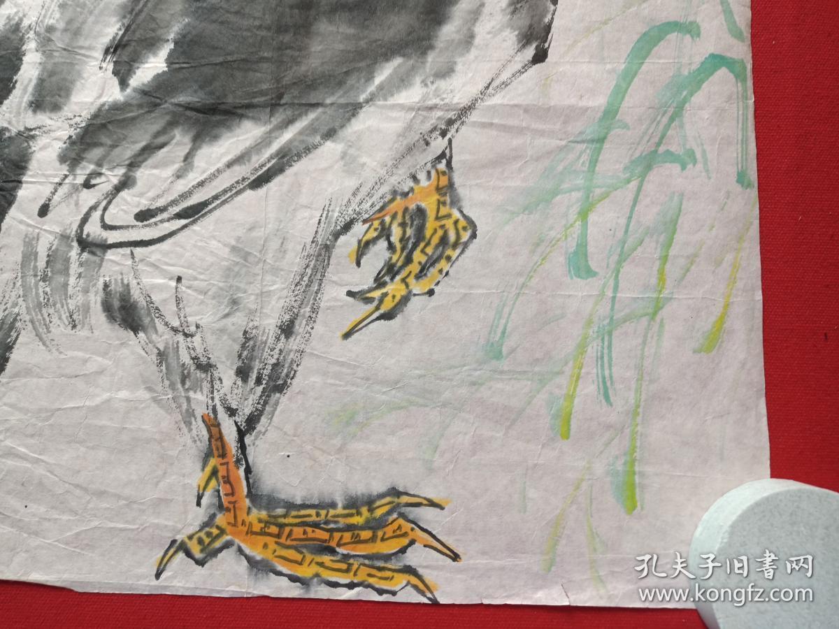 耕夫:刘一鸣水墨国画《雄鸡图》立轴软片八九十年代(泮池寒石鸣之,纸
