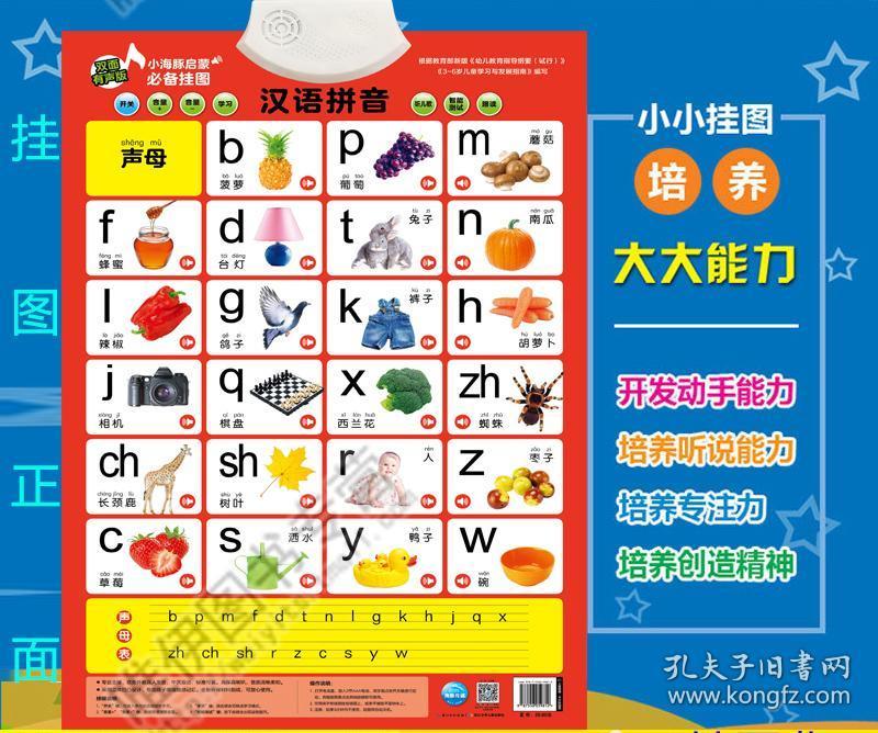 单张 双面凹凸版小海豚启蒙必备有声挂图汉语拼音声母