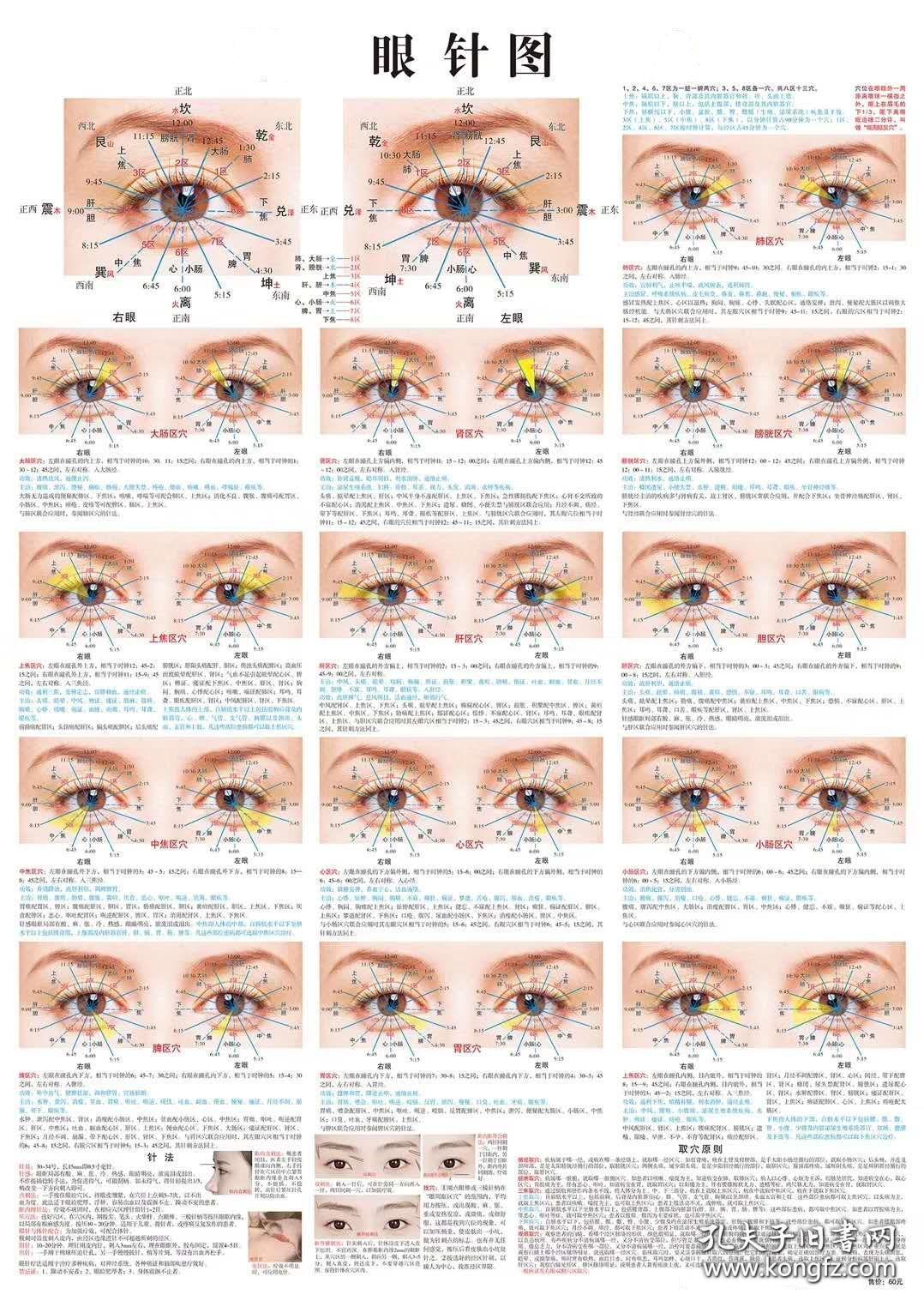 眼针图,眼诊图2张合拍 高清技术大挂图,贴在墙上站在一米之外能看的