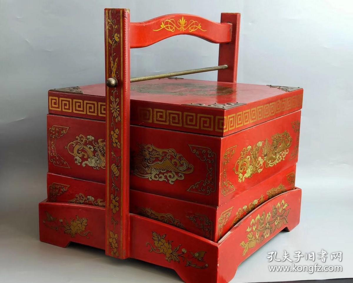楠木漆器描金食盒,手绘描金,漂亮实用wby邮费自理