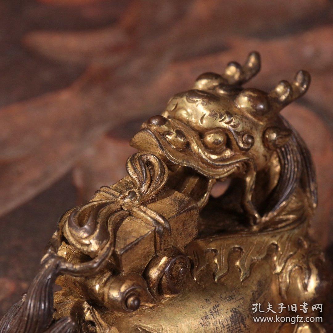 【清 铜鎏金『麒麟送书』摆件】