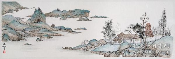 横幅小青绿山水画4115