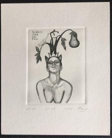 白俄罗斯蚀刻版画藏书票原作 猫女郎