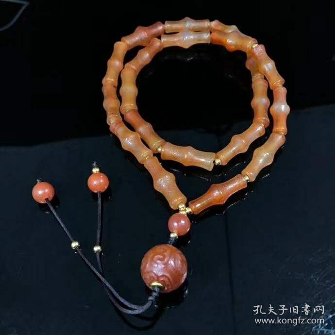藏区回流千年老玛瑙竹节项链尺寸:30*7mm 主珠20颗