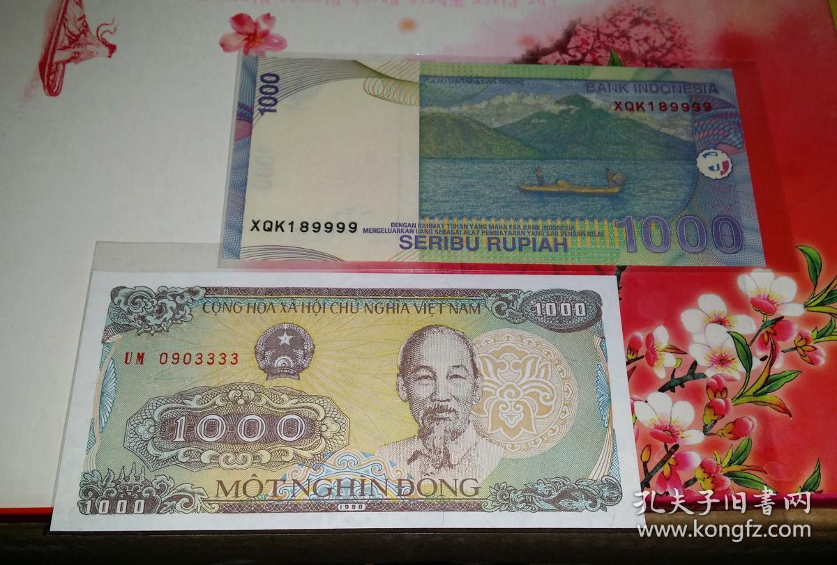 外币狮子号3333和9999各一张,外国钱币越南币和印尼币
