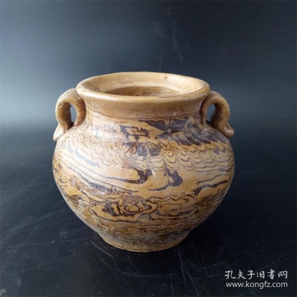 宋手工绞胎双系罐 古董古玩 仿古瓷器 仿出土老罐子坛子收藏品