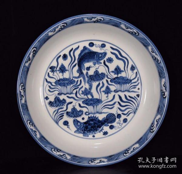 明永乐青花鱼藻纹盘尺寸8*44.5厘米