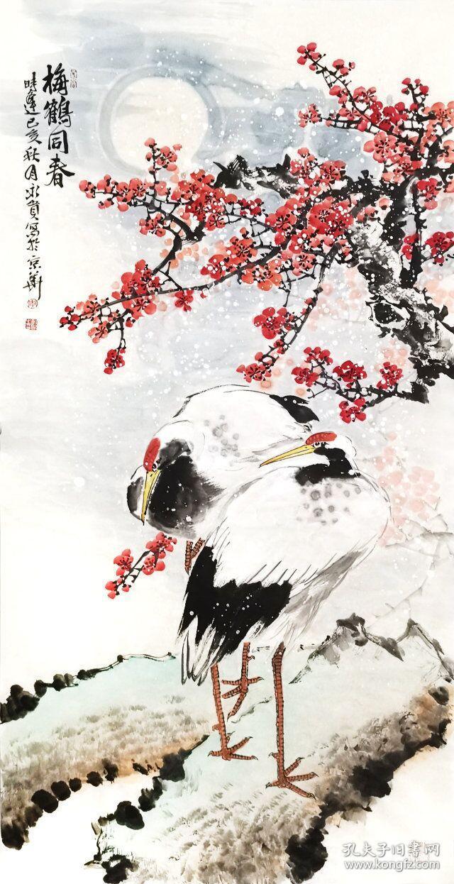 国家一级美术师李永贵老师手绘四整张作品《梅鹤同春》作品.