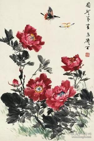 王雪涛 牡丹双蝶 30x45厘米,艺术微喷,特价处理