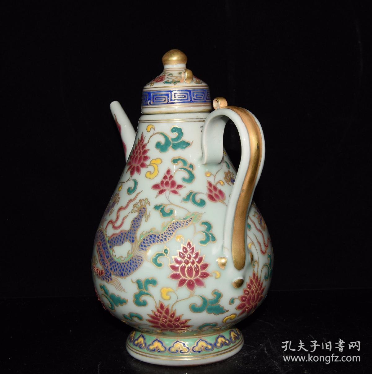 明宣德五彩描金龙纹酒壶
