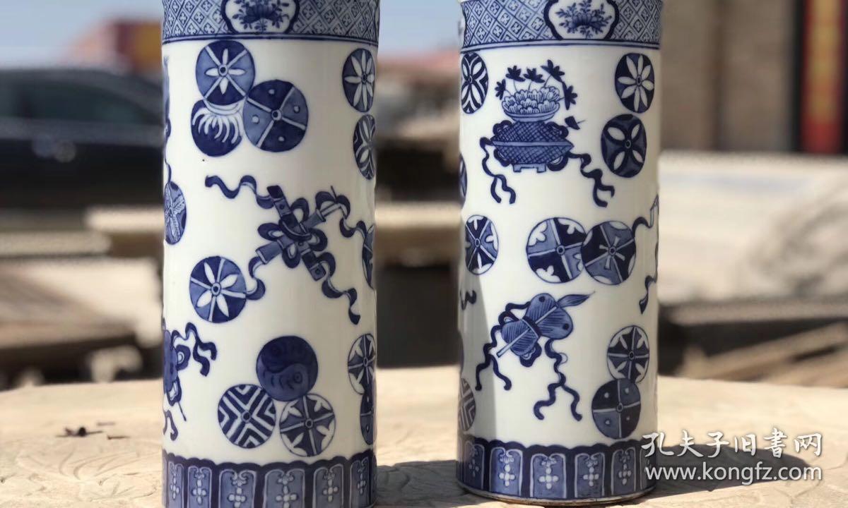 帽筒……青花……暗八仙……【清】……完整无磕碰……尺寸如图……z