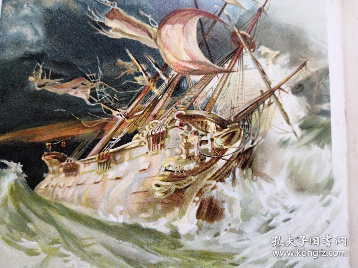 1899年赠票 大开本 robinson crusoe 《鲁滨逊漂流记》含6副整页精美