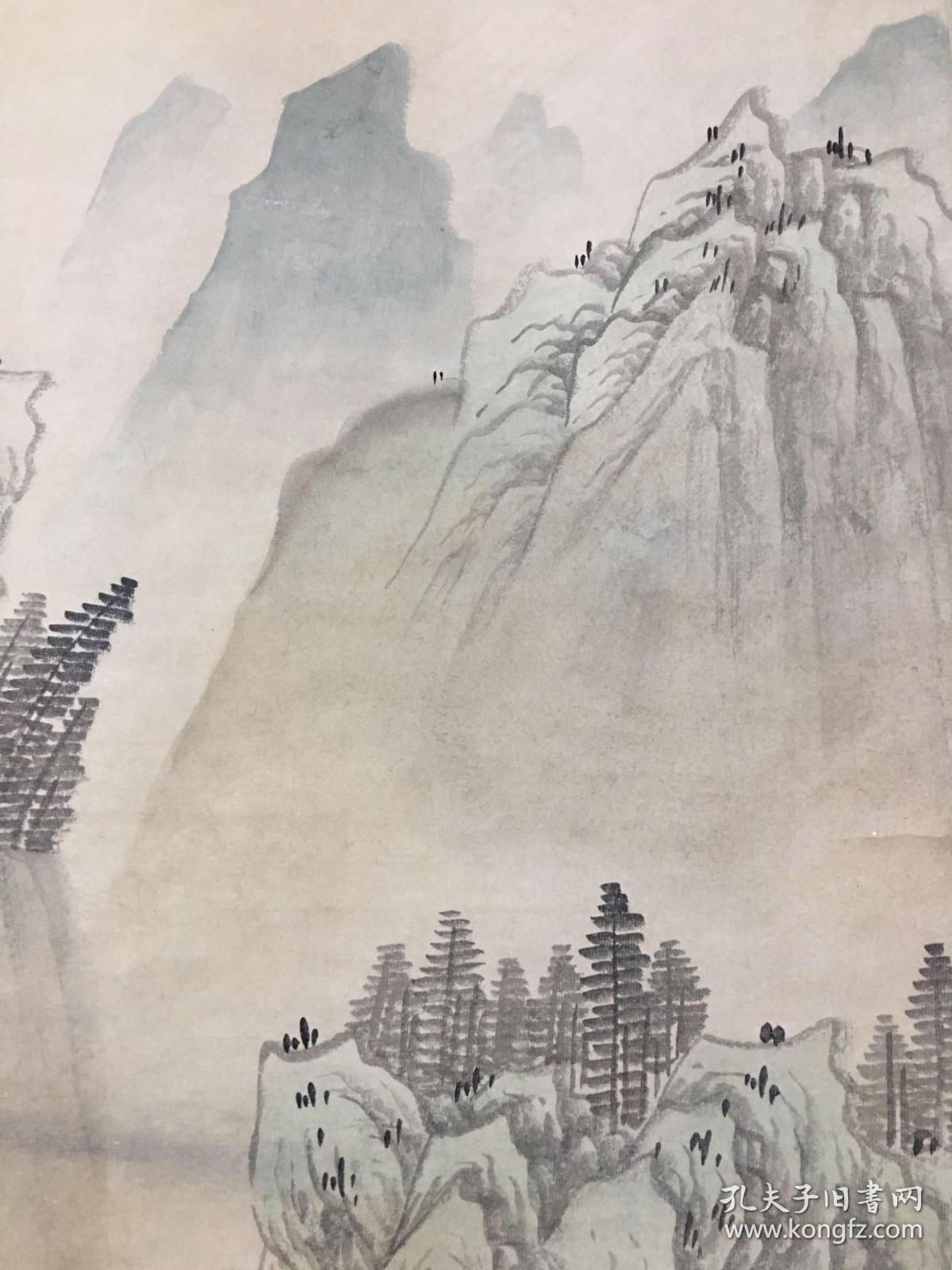清代画家王玖款山水画中堂 宣纸手绘字画 画工精细