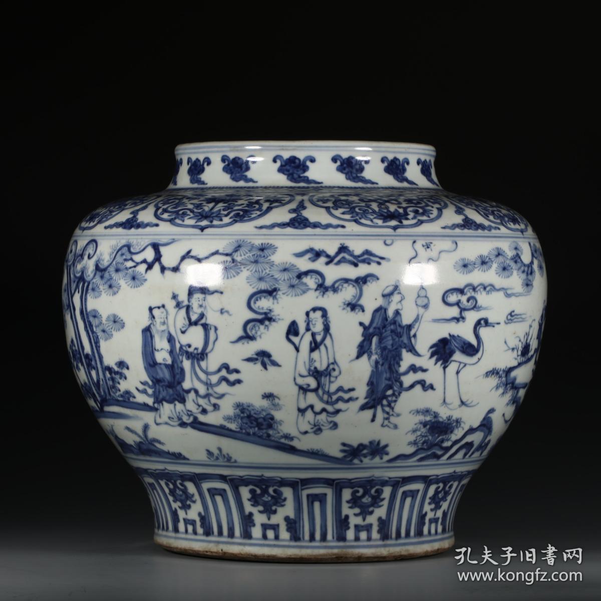 明空白期 青花八仙人物故事图大罐