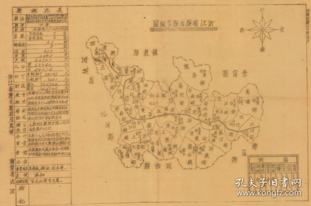 【复印件】民国《庆阳县老地图(原图复制(丽水庆元老地图,庆元地图