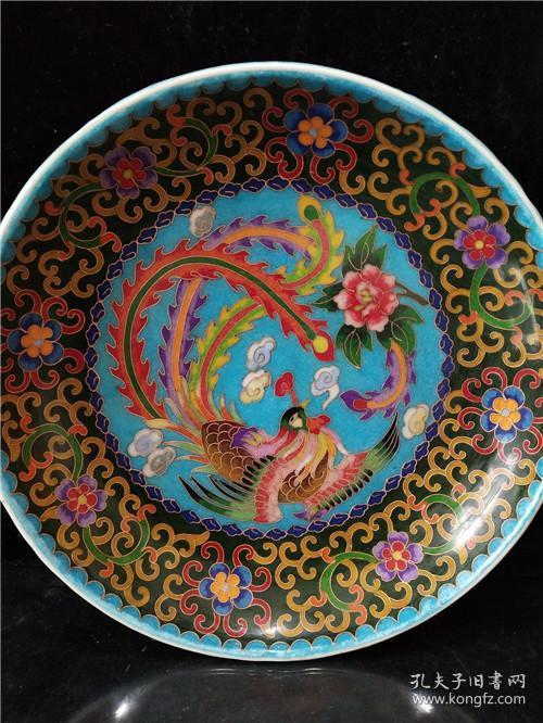 明成化掐丝珐琅彩牡丹凤纹盘3w 4x21.5cm
