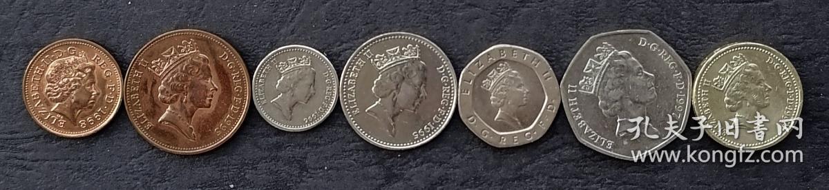 英国硬币7枚一套(1便士—1英镑)
