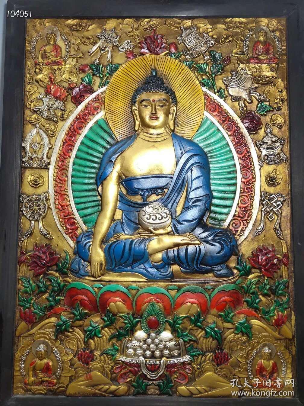 古董收藏木框彩绘唐卡佛像 释迦牟尼佛一尊 家居装饰挂画 摆件113709