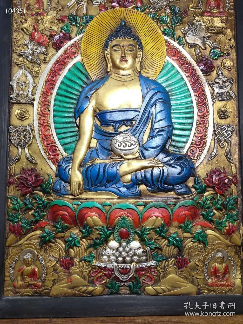 古董收藏木框彩绘唐卡佛像 释迦牟尼佛一尊 家居装饰挂画 摆件113709