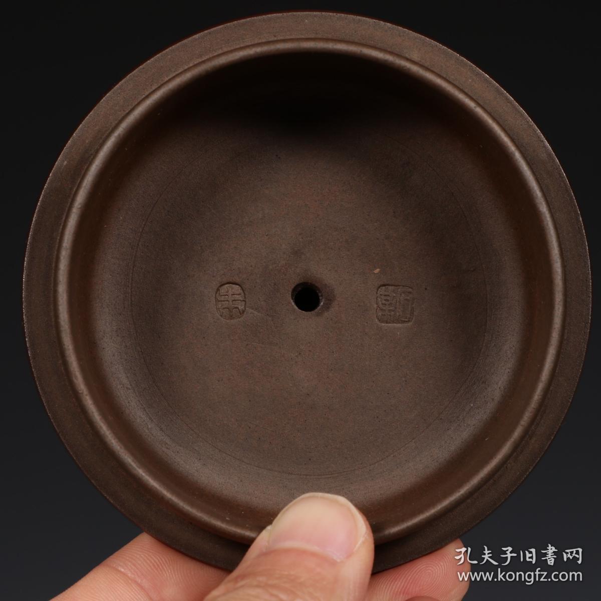 清代朱石梅款 雕刻诗文紫砂壶