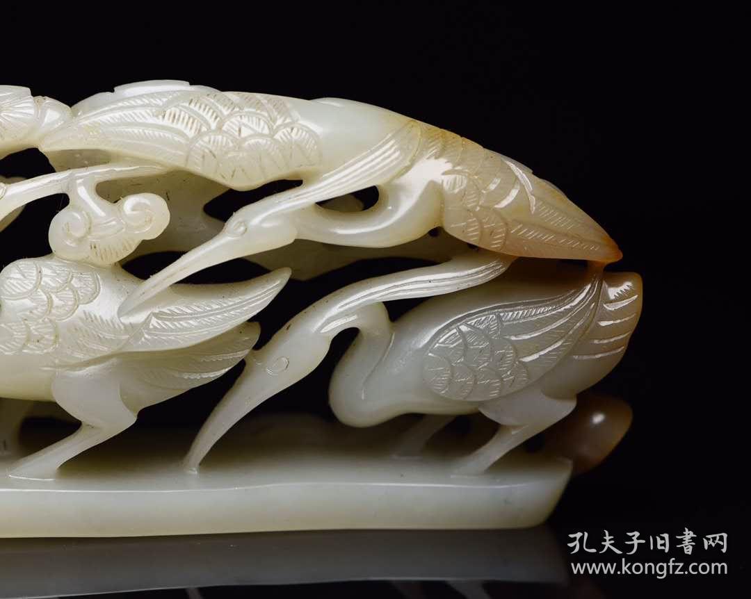 精品和田玉仙鹤摆件 玉质温润细腻,沁色自然,刀功老道