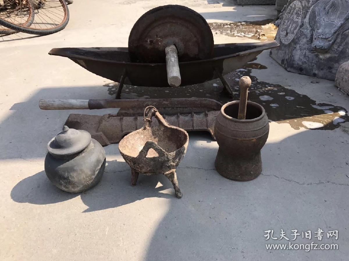 老中医中药工具一套药碾子捣药缸铡刀药缸等五件套全套保存完整包老