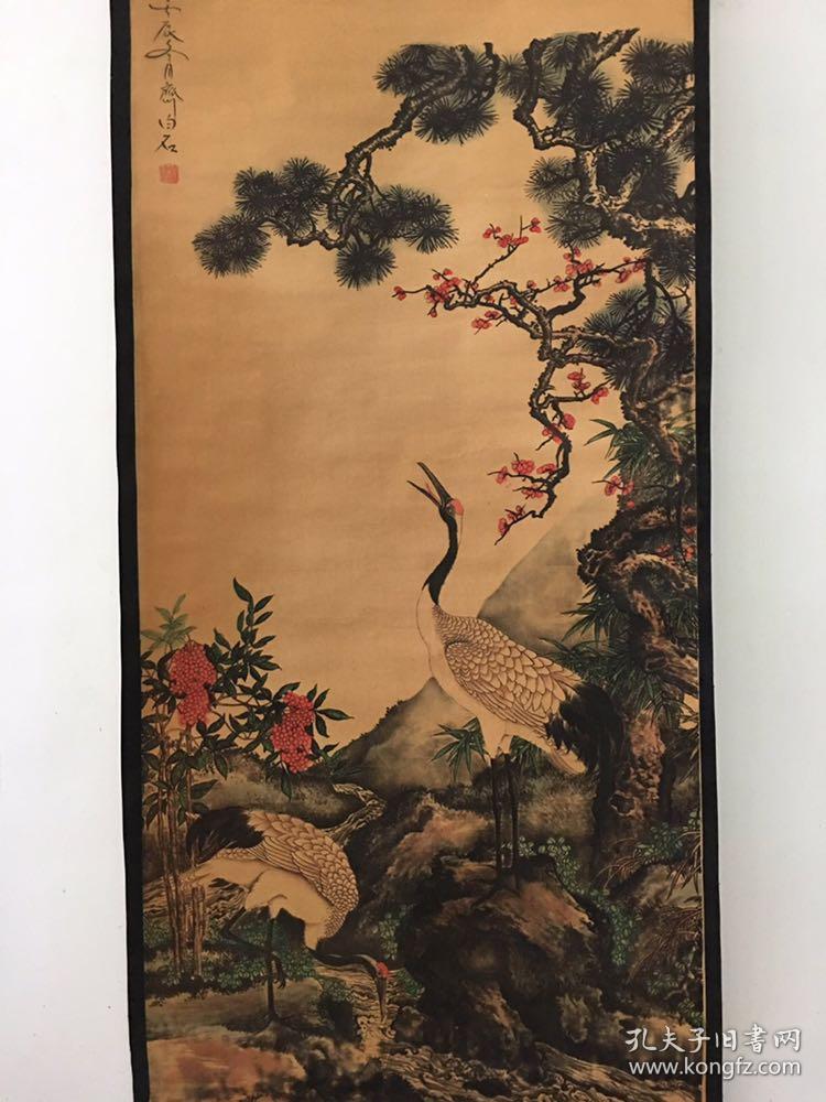 仿古字画中堂画做旧国画风景花鸟画齐白石双鹤图家居装饰画仿古工艺画
