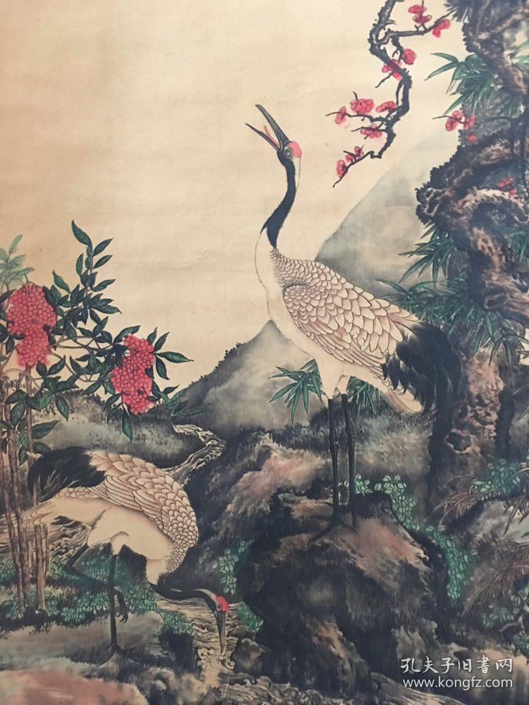 仿古字画中堂画做旧国画风景花鸟画齐白石双鹤图家居装饰画仿古工艺画