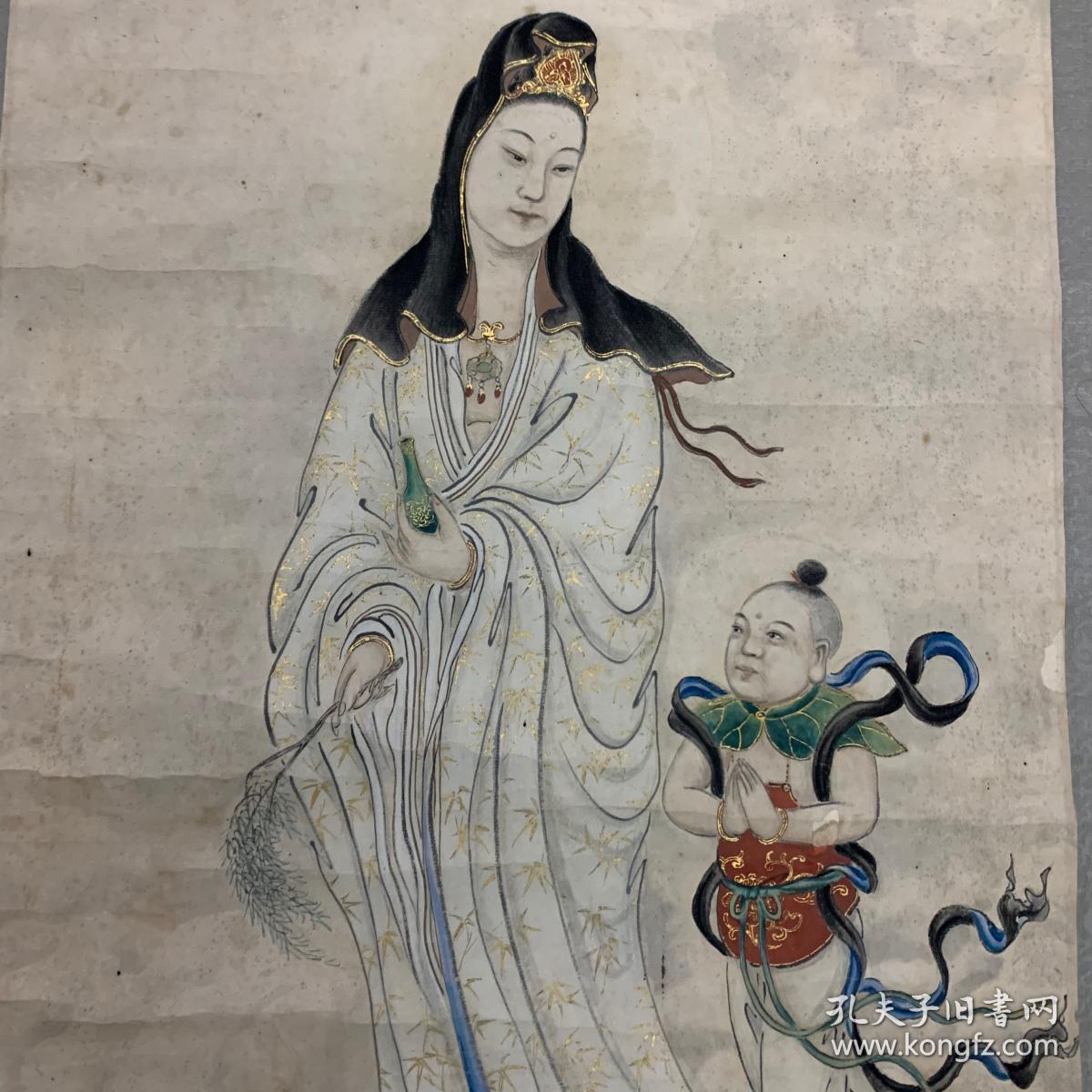 庄佺,观音童子图,民国画家,佛教人物画,工笔画,国画,庄淑舆之子