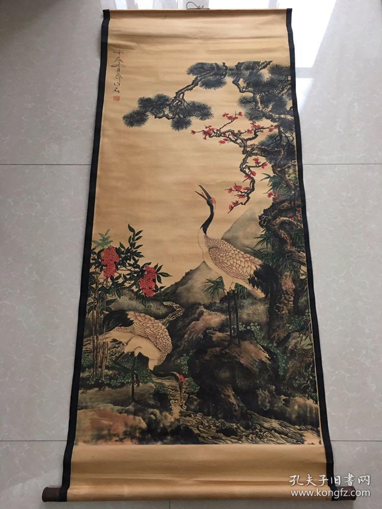 仿古字画中堂画做旧国画风景花鸟画齐白石双鹤图家居装饰画仿古工艺画