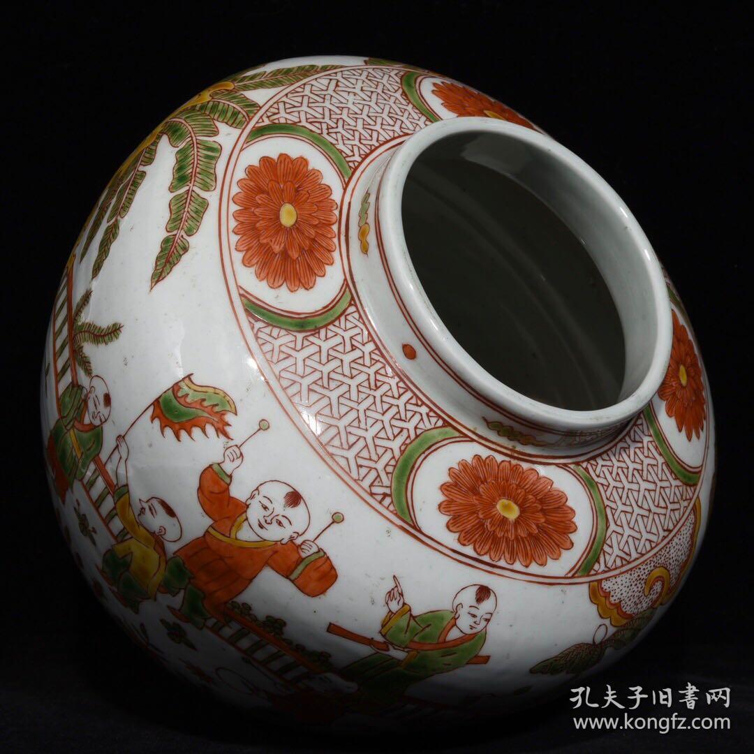 明万历五彩婴戏图盖罐 27x24