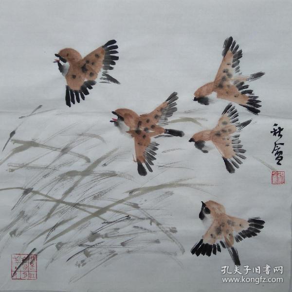 写意花鸟画小品画麻雀清趣图
