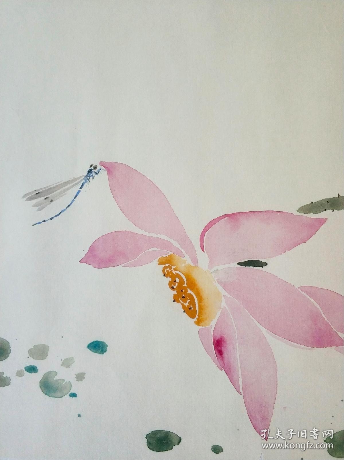 中美协会员庞菊梅四尺对开荷花精品有合影