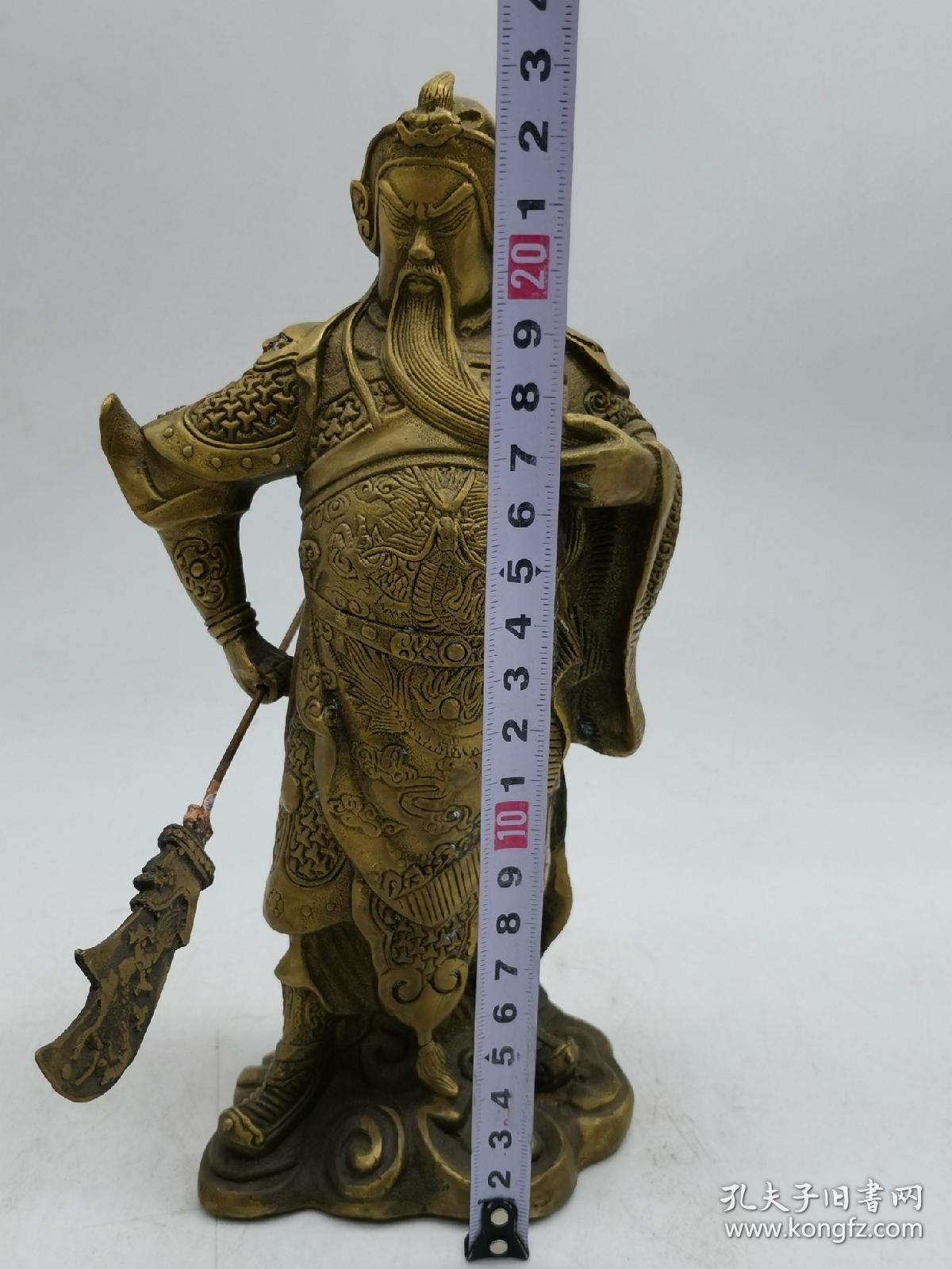 古玩铜器收藏,铜关公站像,"横刀夺财,立刀夺命",招揽生意,招财聚宝