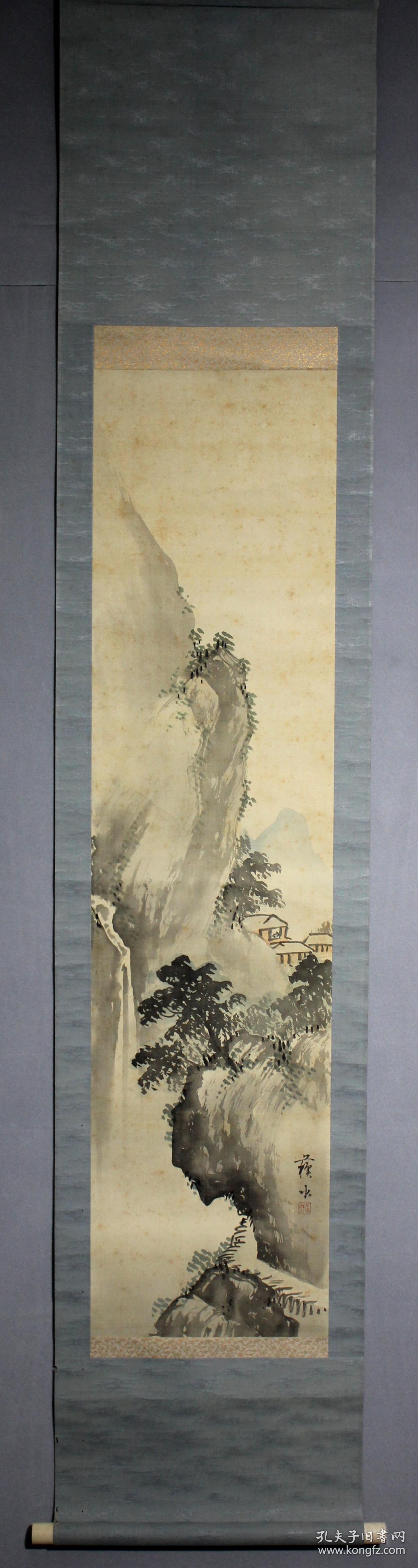 日本名家绘画:冈田苏水《山居图(保真)