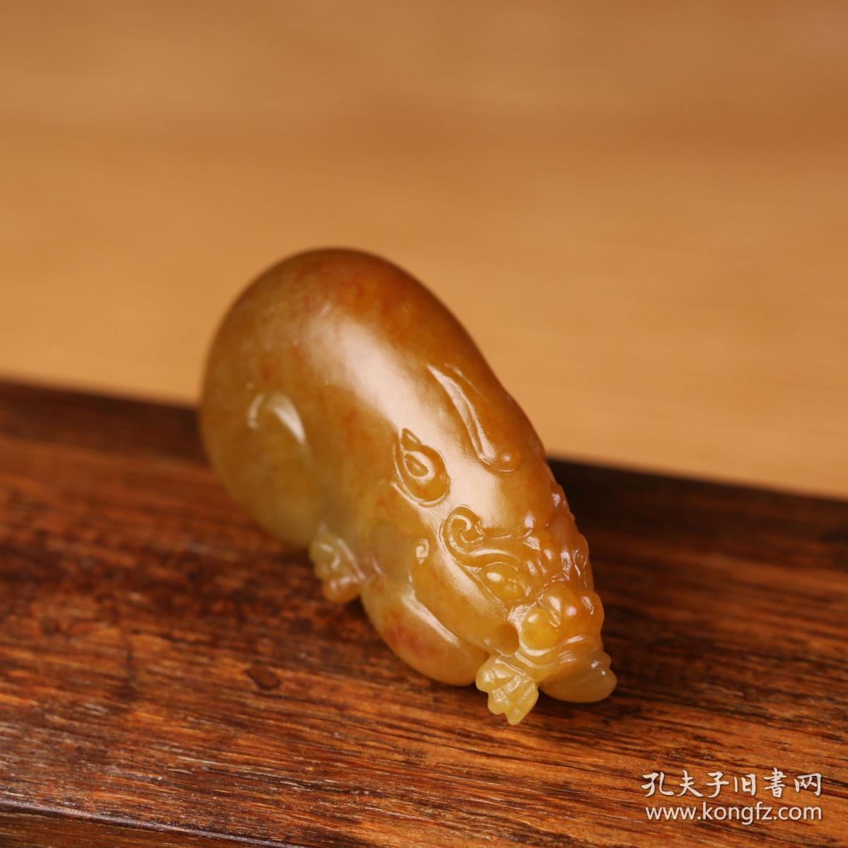 玉德堂新疆和田玉红沁籽料独籽苏工招财貔貅瑞兽挂件吊坠