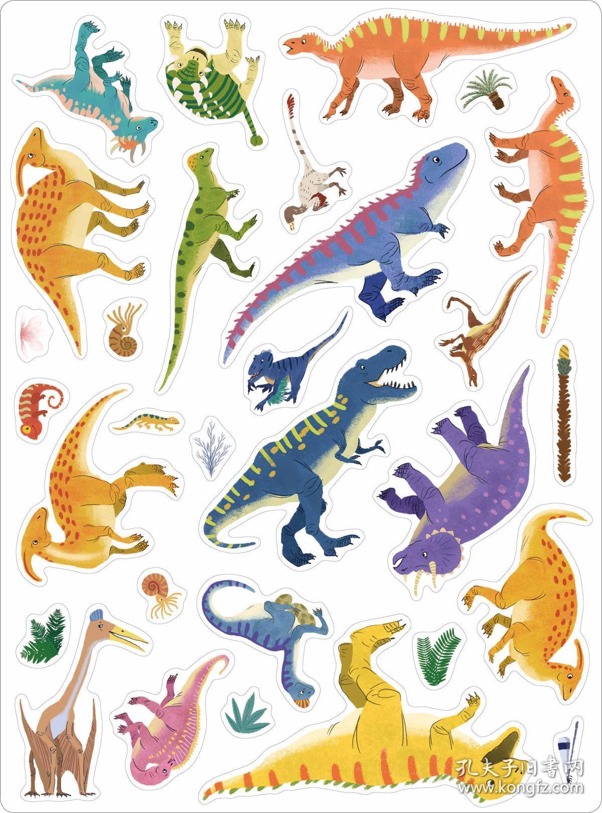 白垩纪 恐龙的亲戚宝宝磁力贴游戏贴纸书0-3 3-6岁反复帖儿童恐龙贴