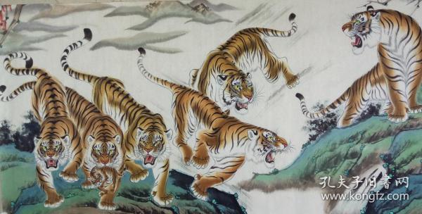 著名画家郑强国画工笔百虎图【20米长卷百虎图之三】